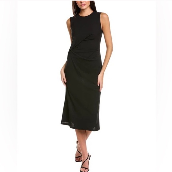 NWT Theory Drape Tuck Sleeveless Midi Black Dress - Picture 1 of 10